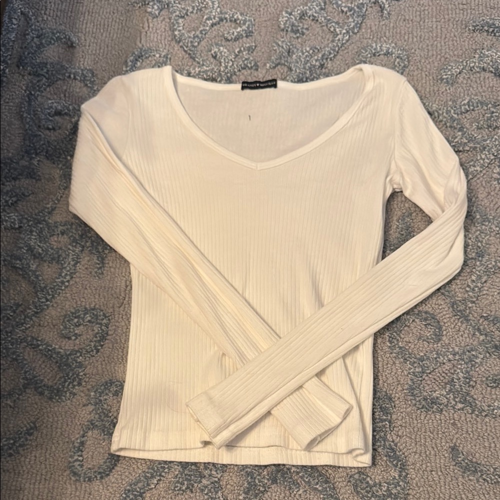 Brandy Melville Cream Fitted Ribbed Blouse